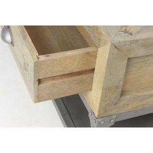 Table basse industrielle bois massif et métal 4 tiroirs TAYLOR