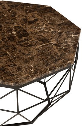 Table basse octogonale marbre marron et métal noir MYMA