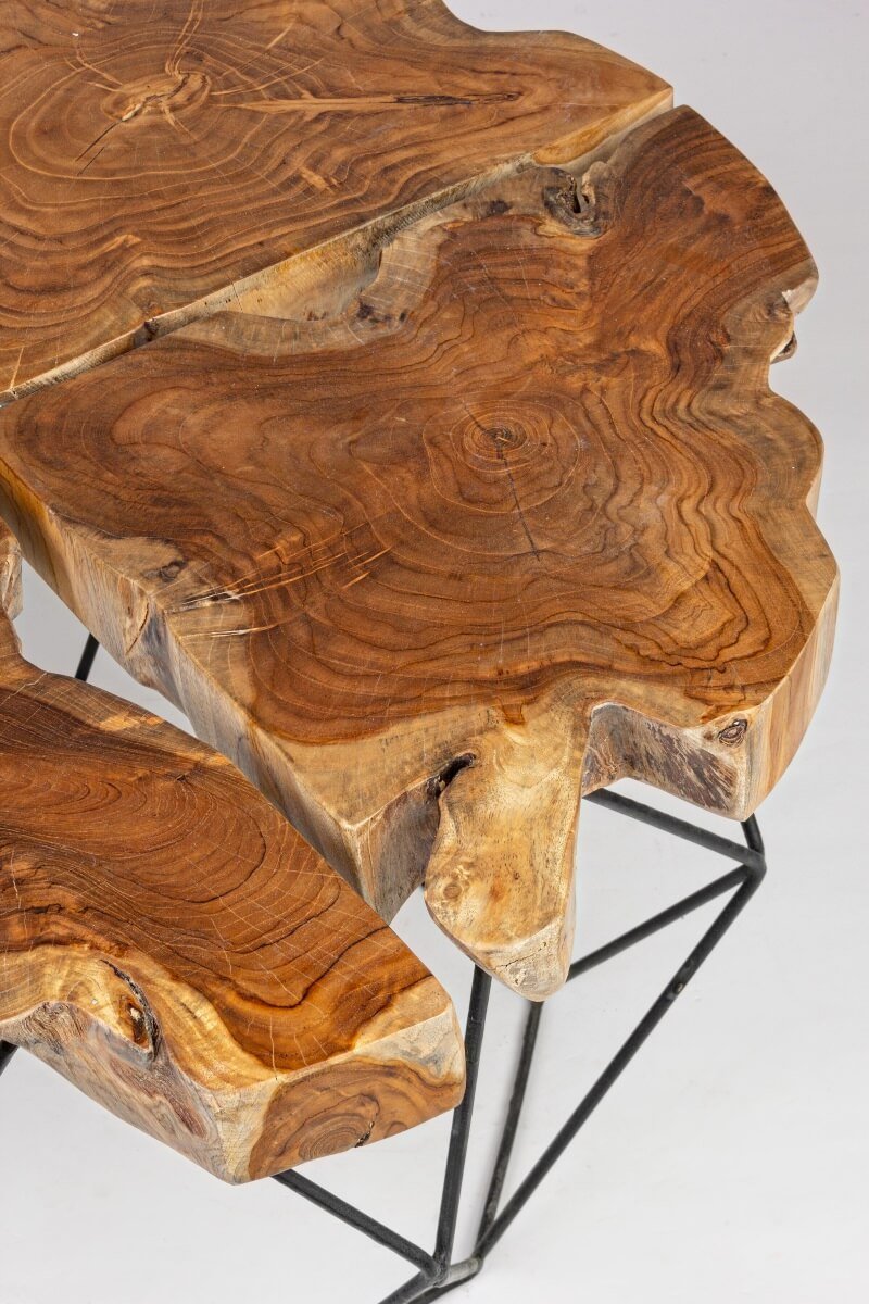 Table basse ronde en bois de teck massif et métal noir ROOT