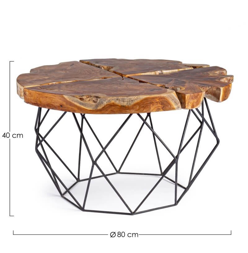 Table basse ronde en bois de teck massif et métal noir ROOT