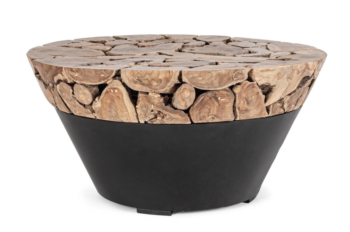 Table basse ronde en racine de teck et métal noir 90cm ROOTED