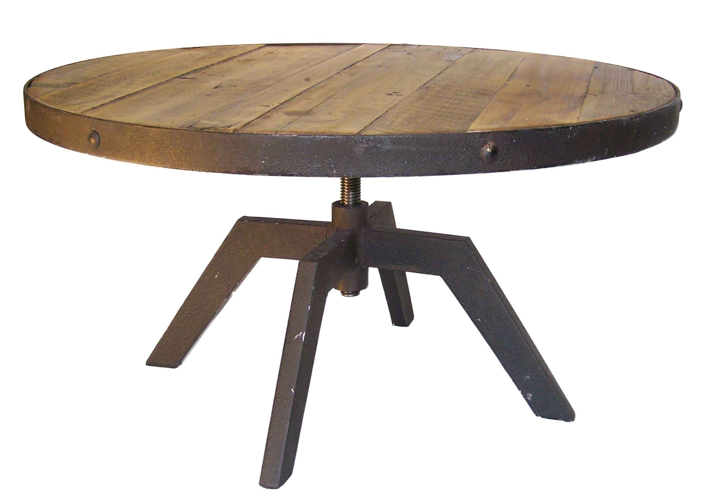 Table basse ronde industrielle bois et métal réglable JERSEY