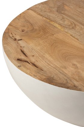 Table basse ronde scandinave bois manguier et métal blanc GALEO