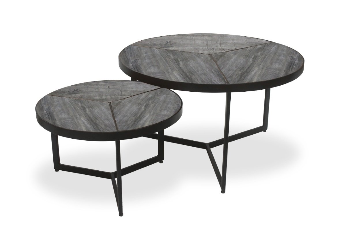 Table gigogne ronde industrielle bois et métal PHENIX