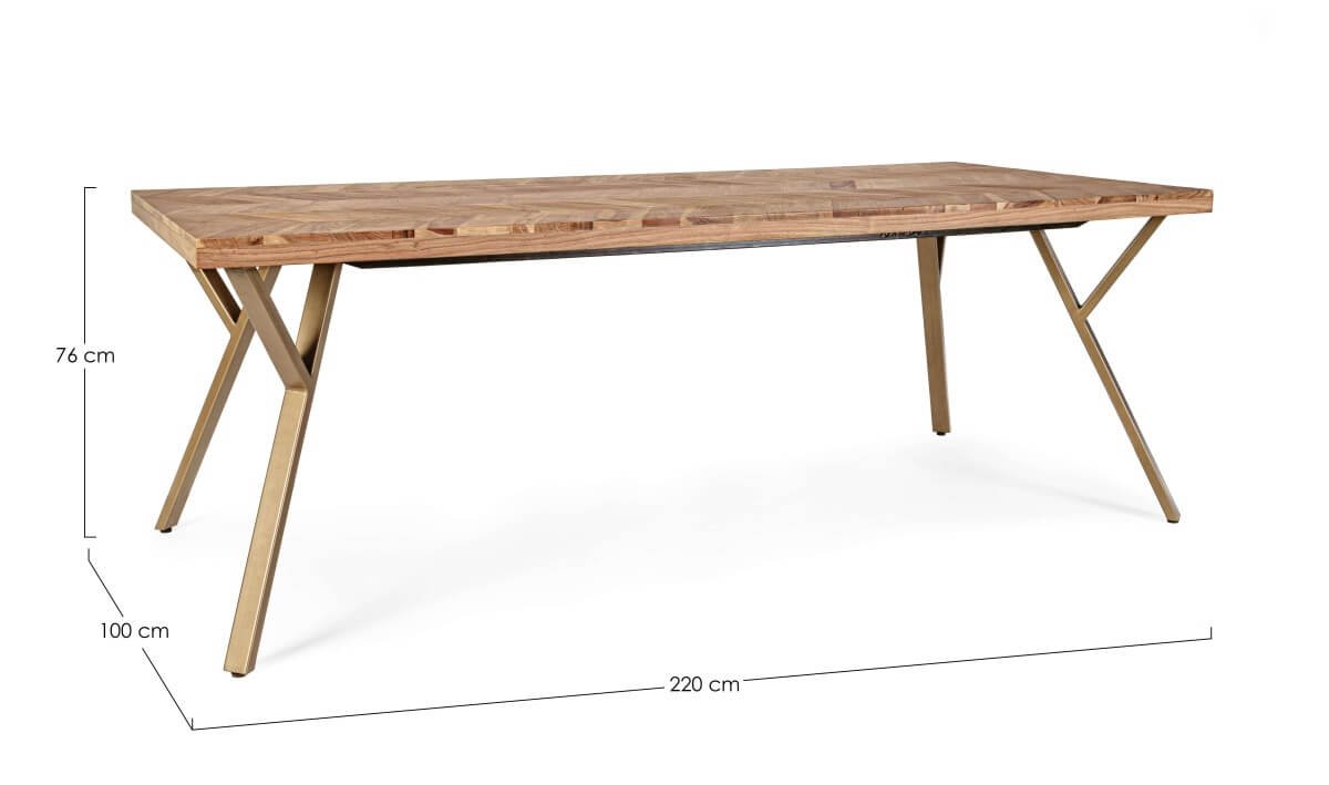 Table à manger en bois massif d'acacia 220 cm motif chevron AXEL