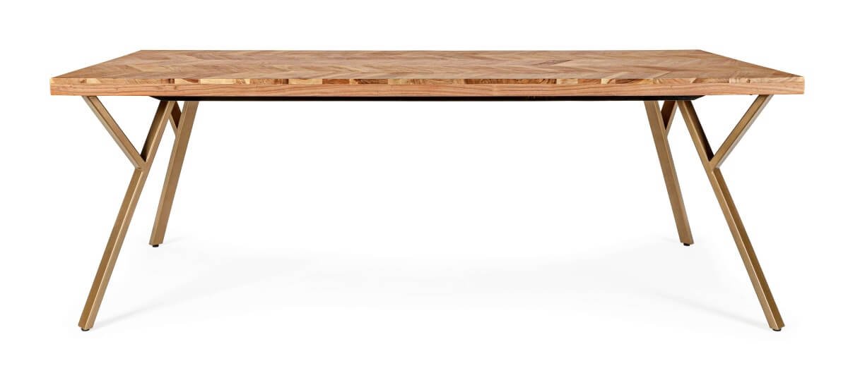 Table à manger en bois massif d'acacia 220 cm motif chevron AXEL