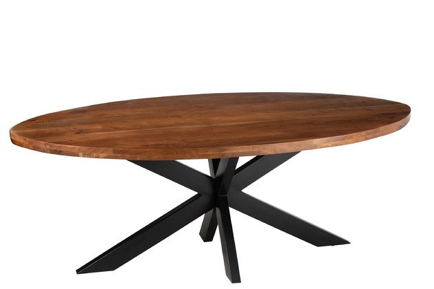 Table à manger industrielle ovale en bois massif d'acacia KAMY