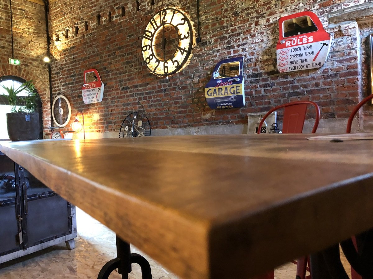 Table à manivelle métal et bois industriel FACTORY