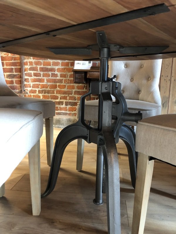 Table à manivelle ronde bois et métal industriel SQUARE