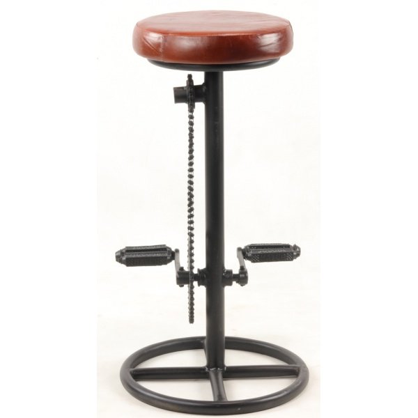 Tabouret vélo industriel cuir et métal BIKE