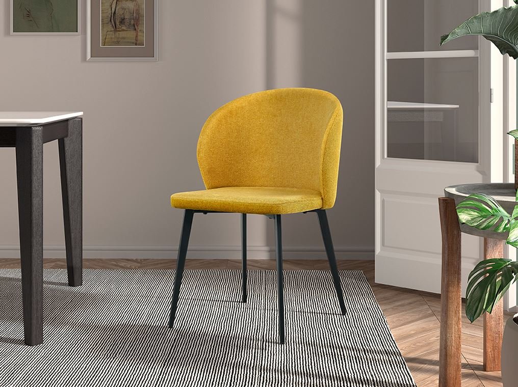 Chaise design en tissu jaune MANEL