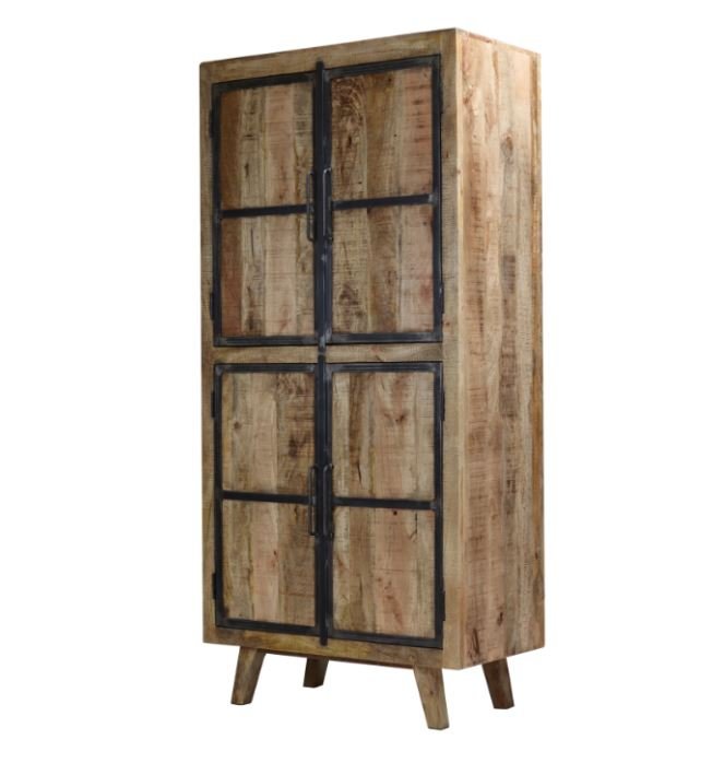 Armoire industrielle bois massif manguier 4 portes MEERA 