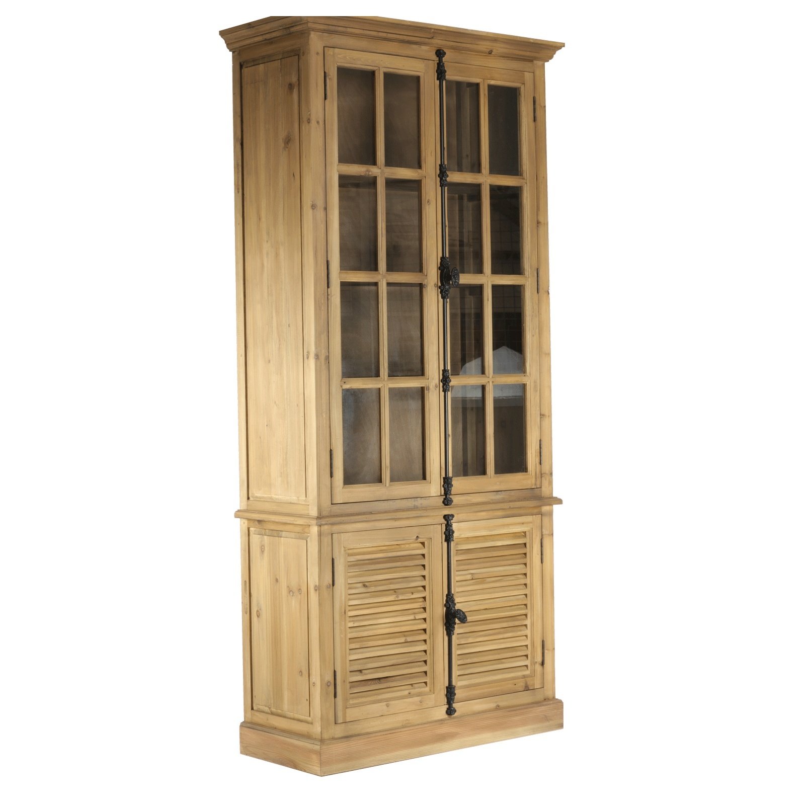Vitrine en bois massif naturel recyclé 4 portes et 3 étagères PINOT