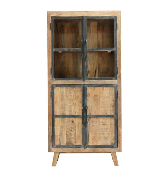 Vaisselier industriel bois massif manguier 4 portes MEERA