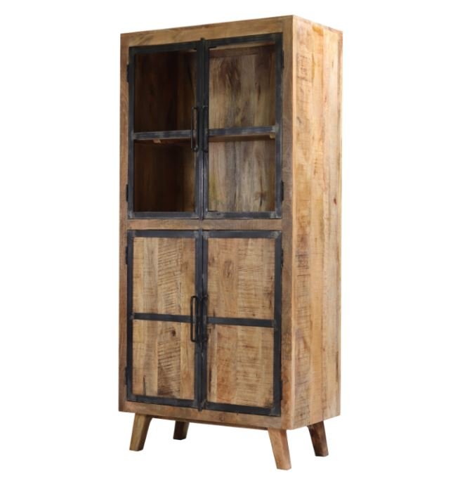 Vaisselier industriel bois massif manguier 4 portes MEERA