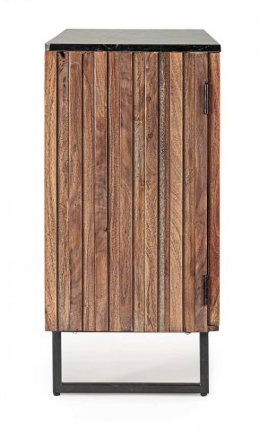 Petit buffet en bois d'acacia 2 portes avec plateau en marbre JEAN