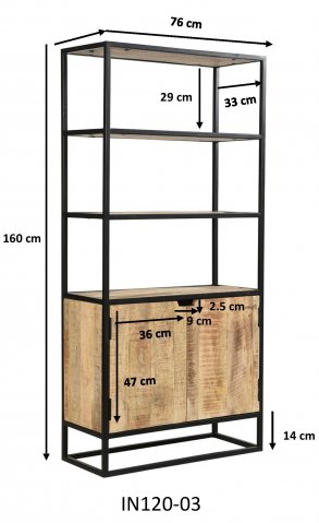 Bibliothèque industrielle bois massif et métal 160cm CLEM