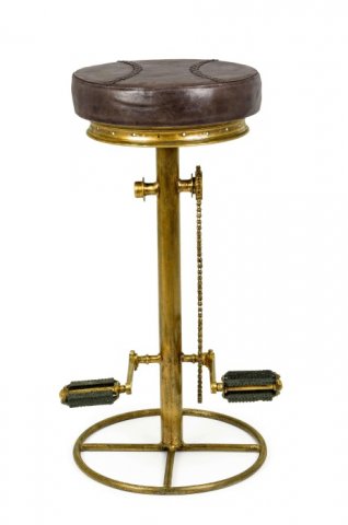 Tabouret de bar vélo industriel cuir et or CYCLO