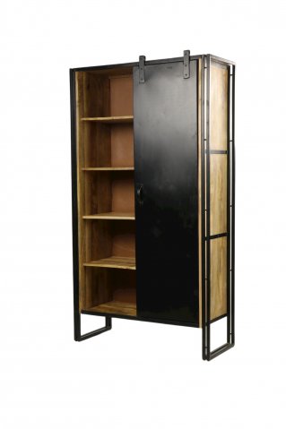 Armoire industrielle porte coulissante métal et bois 195cm ESTHER