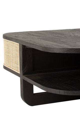 Table basse carrée en bois noir et rotin SAVANA