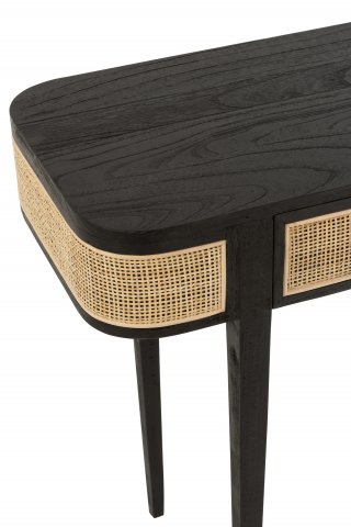 Console en bois noir et rotin SAVANA