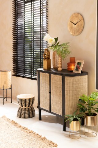 Buffet exotique 2 portes en bois noir et rotin SAVANA