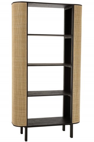 Etagère bois noir et rotin 190cm SAVANA