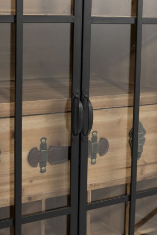 Meuble bar industriel 2 portes vitrées bois et métal DRINK