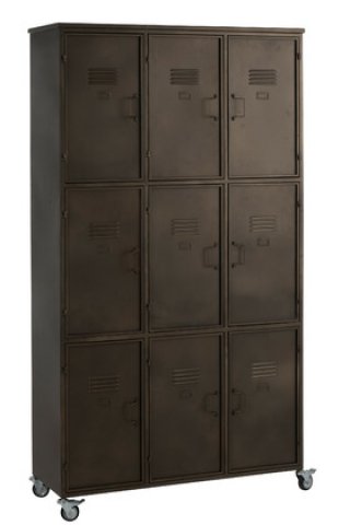 Armoire industrielle en métal anthracite sur roulettes 9 casiers JOEY