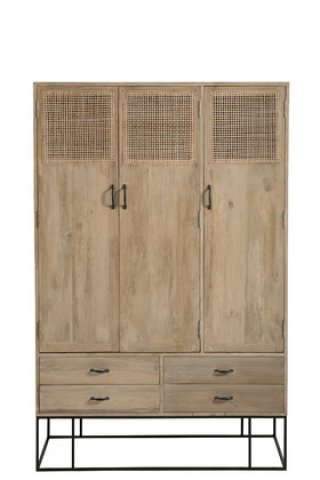 Armoire scandinave bois clair et cannage rotin 3 portes GÜSS