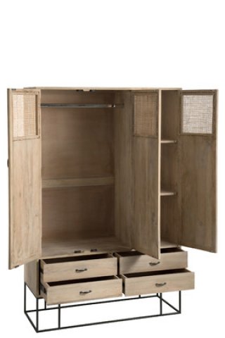 Armoire scandinave bois clair et cannage rotin 3 portes GÜSS