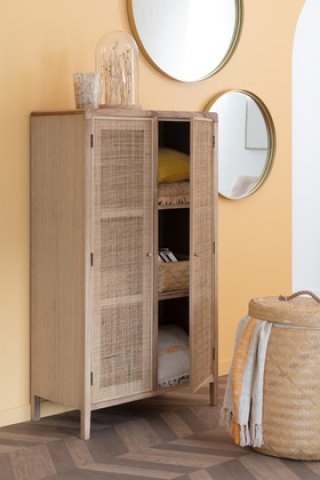 Armoire scandinave en bois naturel et rotin HILDA