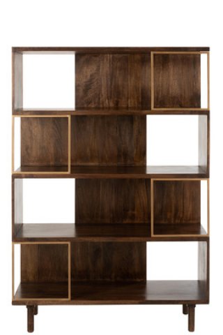 Bibliothéque moderne en bois massif manguier brun et or VEGAS