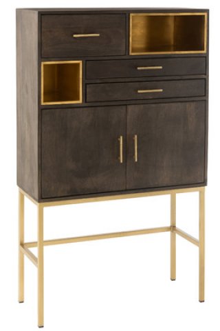 Buffet haut bois manguier moderne piétement métal or JANYS