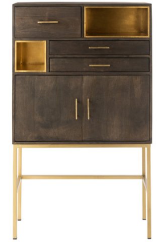 Buffet haut bois manguier moderne piétement métal or JANYS