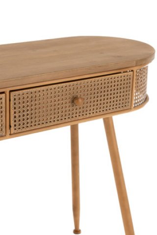 Console en cannage métal et bois moderne 120cm JOHN