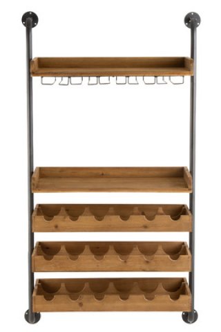 Etagère murale porte bouteilles industrielle bois et métal WINE