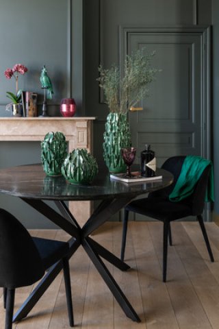 Table à manger ronde en marbre noir et métal MARCA