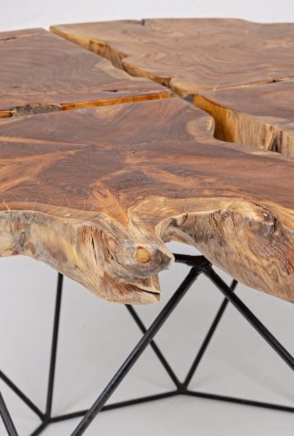 Table basse ronde en bois de teck massif et métal noir ROOT