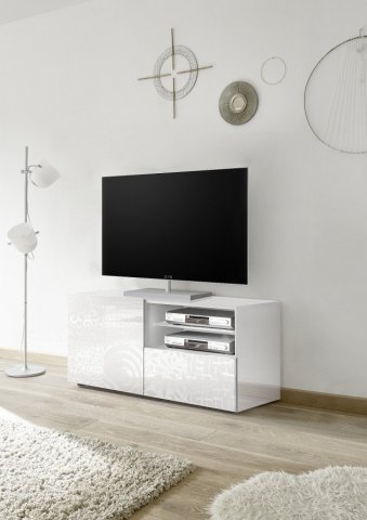 Meuble TV blanc laqué avec motifs design VINTIMILLE