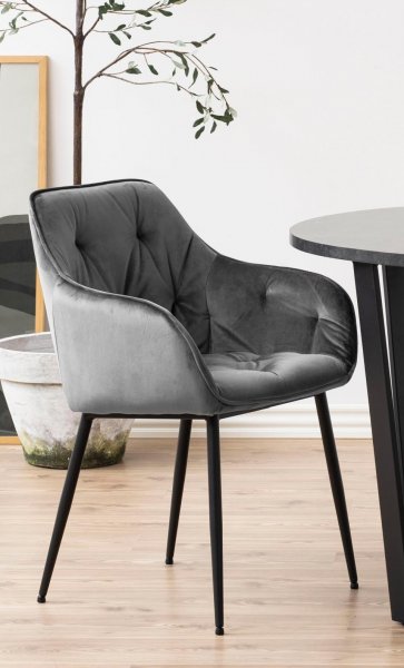 Chaise moderne capitonnée tissu gris (vendu par 2) ELSA