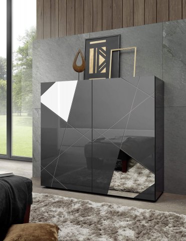 Buffet haut design gris anthracite avec miroirs 120cm MILANO