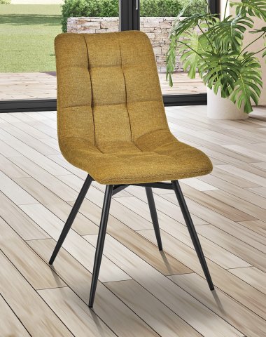 Chaise capitonnée tissu jaune moderne ANGELA
