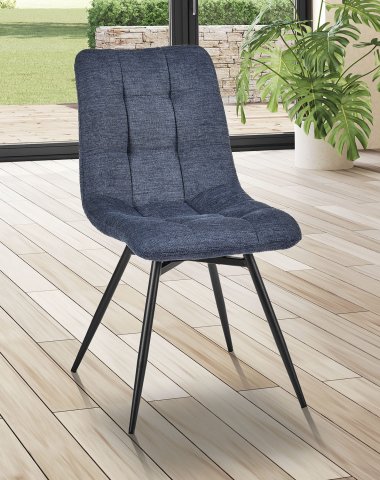 Chaise capitonnée tissu bleu moderne ANGELA