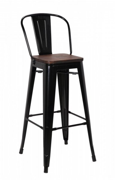 Chaise de bar industrielle métal noir et bois HIPSTER