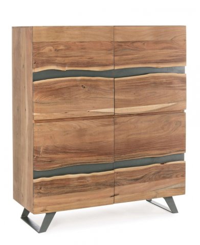 Buffet haut en bois massif d'acacia 4 portes moderne YVAN