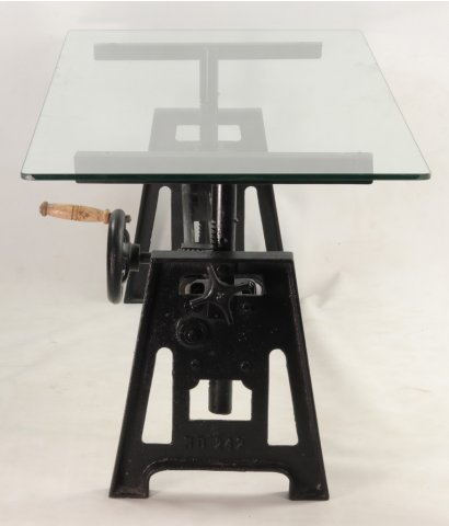 Table basse industrielle manivelle verre et métal JEFFERSON