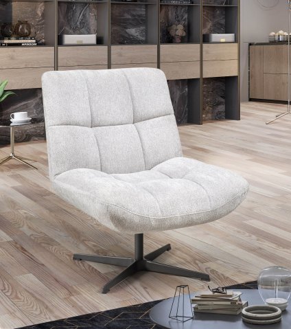 Fauteuil pivotant tissu blanc argent moderne CHARLES