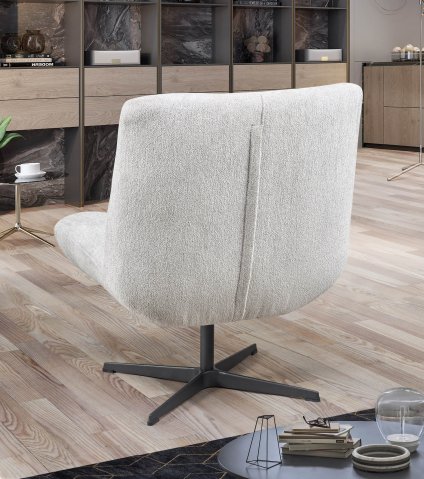 Fauteuil pivotant tissu blanc argent moderne CHARLES