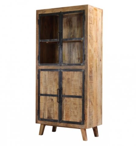 Vaisselier industriel bois massif manguier 4 portes MEERA